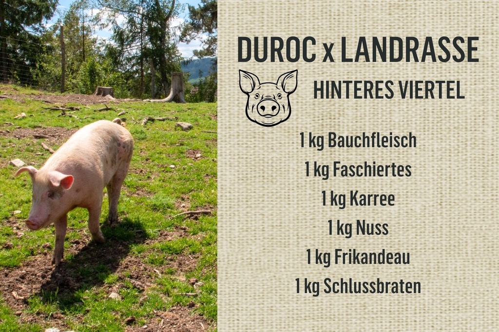 Hinteres Viertel vom Bio-Weideschwein Duroc x Landrasse 6kg